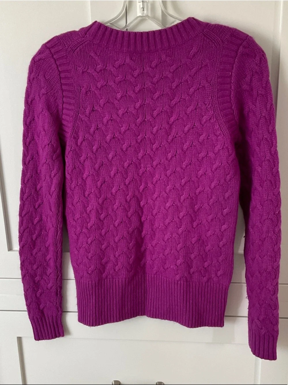 J. Crew Cable-Knit Crewneck Sweater in Magenta